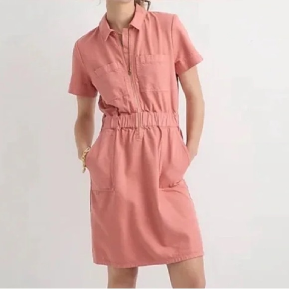 J.Crew Rose Red Utility Mini Dress | Women’s Size 10 (M) | Zip Front & Pockets - Picture 2 of 7
